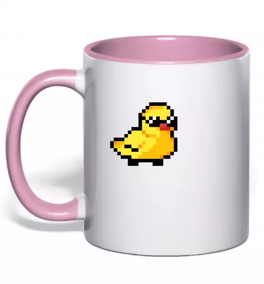 Чашка с цветной ручкой Duck pixel ВИШИВКА Нежно розовый фото