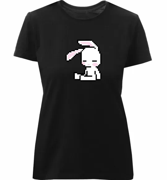 Женская премиум футболка Bunny pixel ВИШИВКА Черный фото