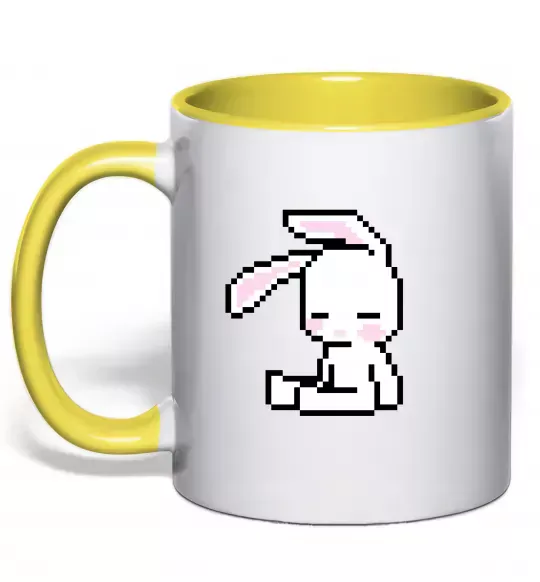 Чашка с цветной ручкой Bunny pixel ВИШИВКА Солнечно желтый фото