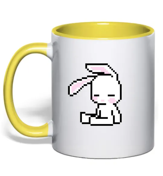 Чашка с цветной ручкой Bunny pixel ВИШИВКА Лимонный фото