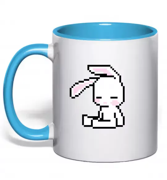 Чашка с цветной ручкой Bunny pixel ВИШИВКА Голубой фото