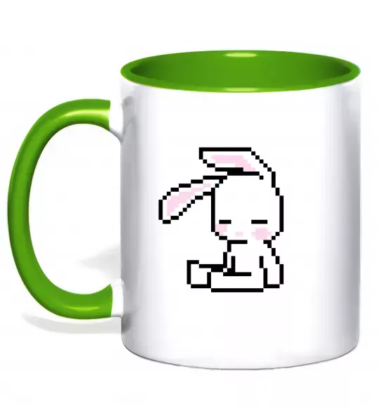 Чашка с цветной ручкой Bunny pixel ВИШИВКА Зеленый фото