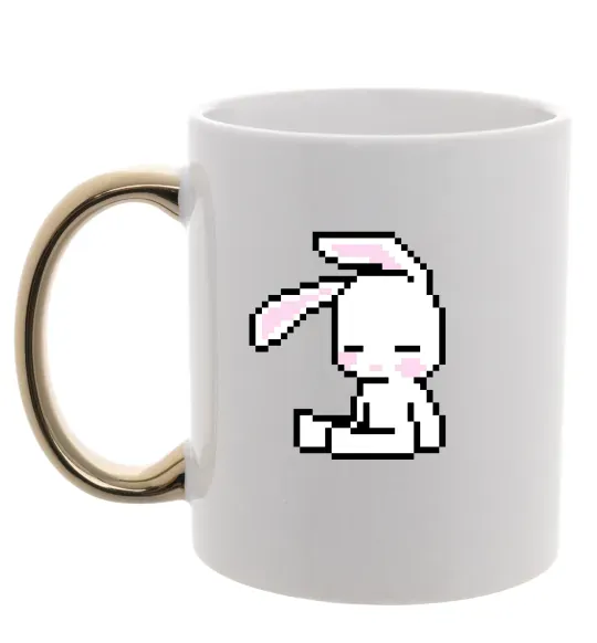 Чашка с цветной ручкой Bunny pixel ВИШИВКА Золото фото
