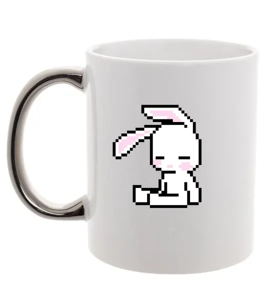 Чашка с цветной ручкой Bunny pixel ВИШИВКА Серебро фото