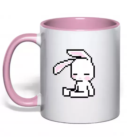 Чашка с цветной ручкой Bunny pixel ВИШИВКА Нежно розовый фото