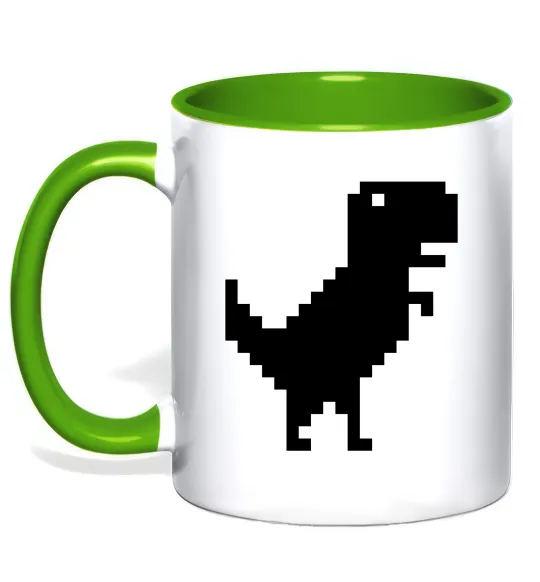 Чашка с цветной ручкой Dino pixel ВИШИВКА Лаймовый фото