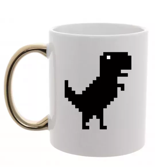 Чашка з кольоровою ручкою Dino pixel ВИШИВКА Золото фото