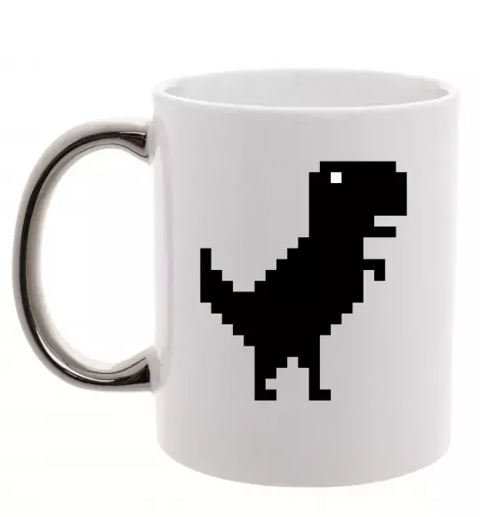 Чашка з кольоровою ручкою Dino pixel ВИШИВКА Срібло фото