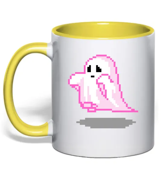 Чашка з кольоровою ручкою Привиди піксель парні жіноча ВИШИВКА Лимонний фото