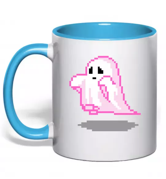 Чашка с цветной ручкой Привиди піксель парні жіноча ВИШИВКА Голубой фото