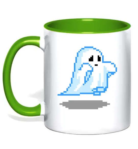 Чашка з кольоровою ручкою Привиди пікселі парні чоловіча ВИШИВКА Лаймовий фото