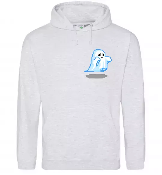 Мужская толстовка (худи) Привиди пікселі парні чоловіча ВИШИВКА Серый меланж фото