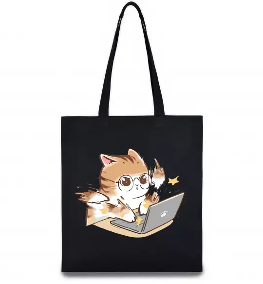 Эко-сумка Котик з ноутбуком Черный фото