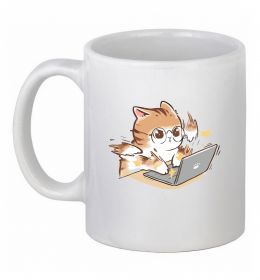 Чашка керамічна Котик з ноутбуком