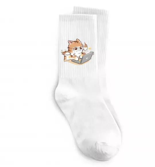 Шкарпетки Котик з ноутбуком Білий фото
