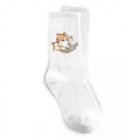 Носки Котик з ноутбуком Белый фото