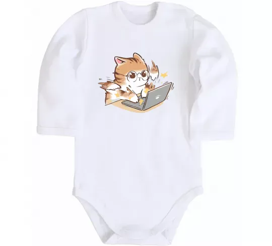 Дитячий бодік Котик з ноутбуком Білий фото