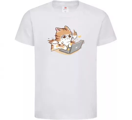 Дитяча футболка Котик з ноутбуком Білий фото
