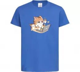 Детская футболка Котик з ноутбуком Ярко-синий фото