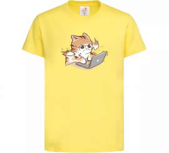 Дитяча футболка Котик з ноутбуком Лимонний фото