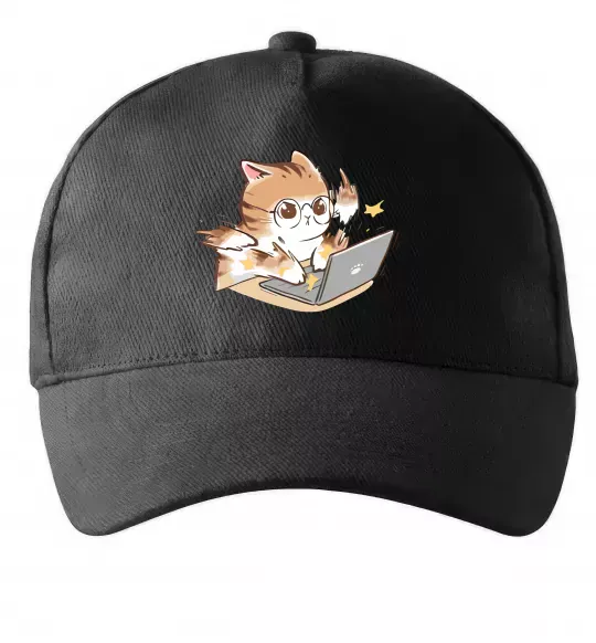 Кепка Котик з ноутбуком Черный фото