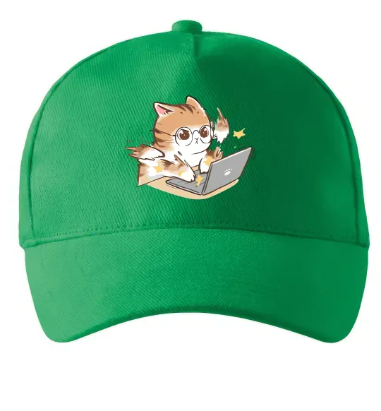 Кепка Котик з ноутбуком Зеленый фото