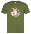 Чоловіча футболка Котик з ноутбуком Оливковий фото