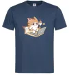 Чоловіча футболка Котик з ноутбуком Темно-синій фото