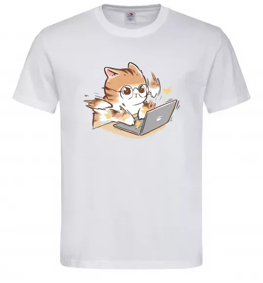 Чоловіча футболка Котик з ноутбуком Білий фото