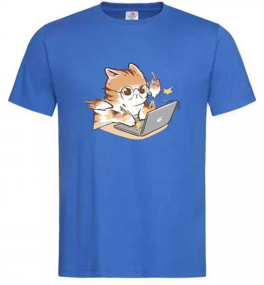 Чоловіча футболка Котик з ноутбуком Яскраво-синій фото