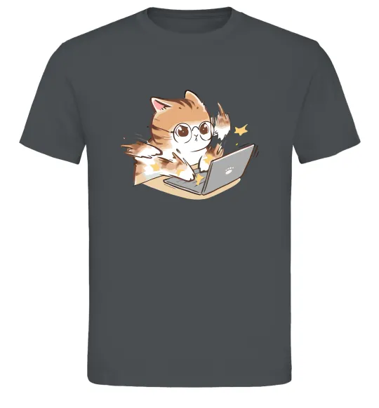 Чоловіча футболка Котик з ноутбуком Графіт фото
