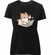 Женская премиум футболка Котик з ноутбуком Черный фото