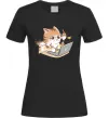 Жіноча футболка Котик з ноутбуком Чорний фото