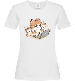 Жіноча футболка Котик з ноутбуком
