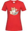 Жіноча футболка Котик з ноутбуком Червоний фото