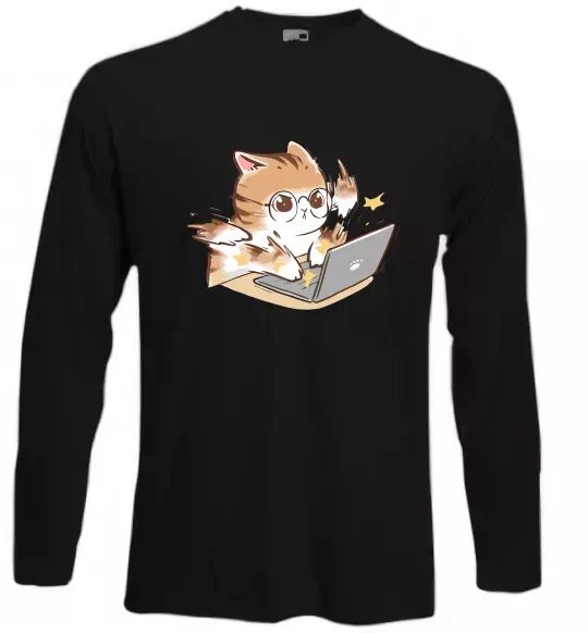Лонгслив Котик з ноутбуком Черный фото