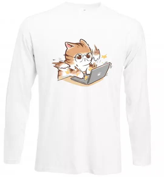 Лонгслив Котик з ноутбуком Белый фото