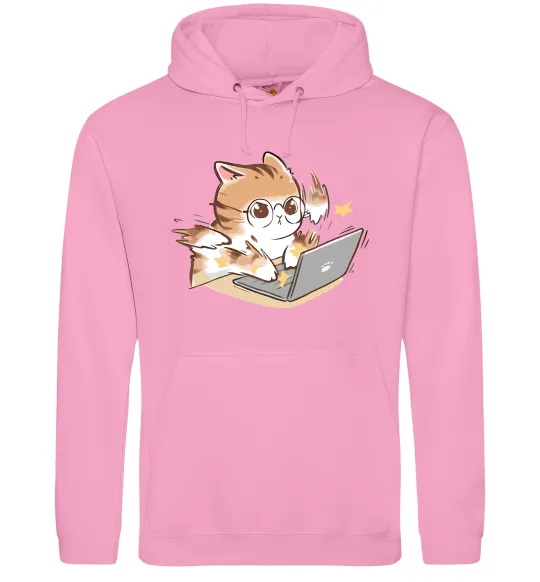Чоловіча толстовка (худі) Котик з ноутбуком Рожевий фото