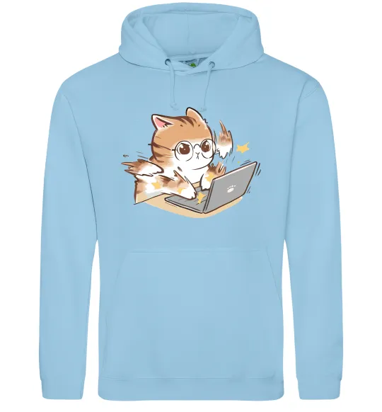 Жіноча толстовка (худі) Котик з ноутбуком Блакитний фото