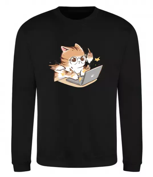 Свитшот Котик з ноутбуком Черный фото
