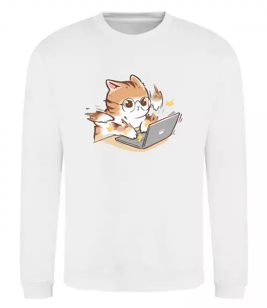 Свитшот Котик з ноутбуком Белый фото