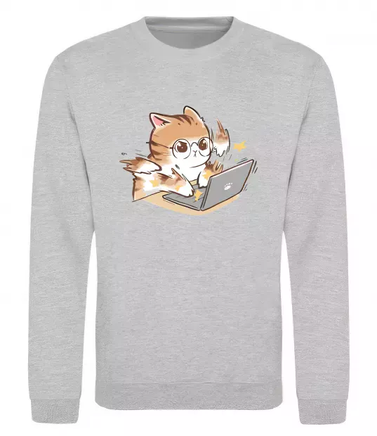 Свитшот Котик з ноутбуком Серый меланж фото