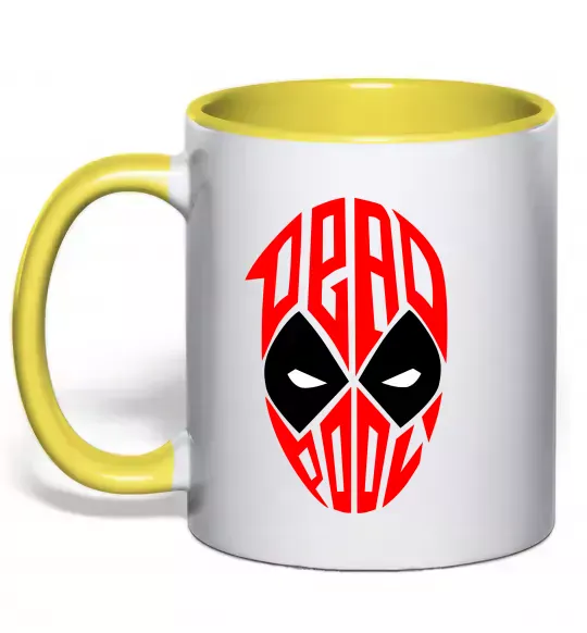 Чашка с цветной ручкой Дедпул обличчя Солнечно желтый фото