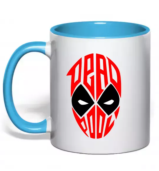 Чашка с цветной ручкой Дедпул обличчя Голубой фото