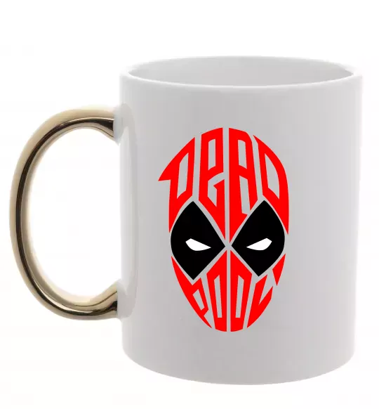 Чашка с цветной ручкой Дедпул обличчя Золото фото