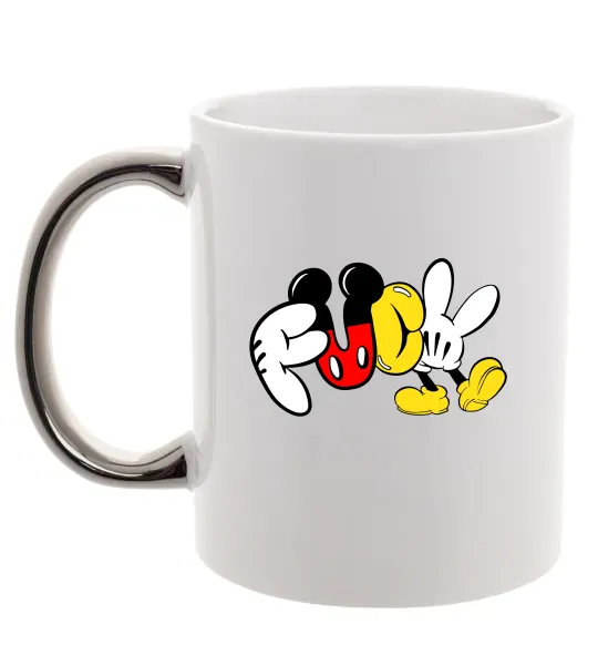 Чашка з кольоровою ручкою Mickey Fuck Срібло фото