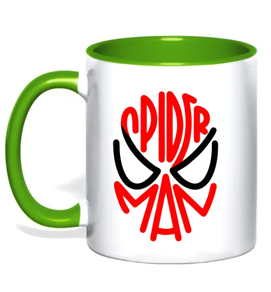Чашка з кольоровою ручкою Spider man обличчя Лаймовий фото