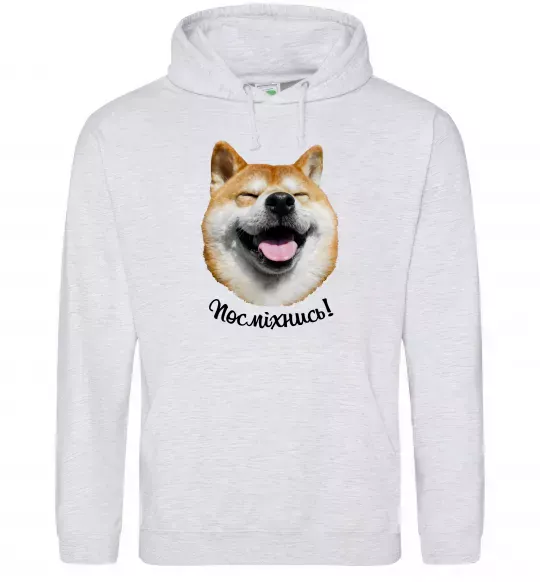 Мужская толстовка (худи) Акіта-іну посміхнись Серый меланж фото