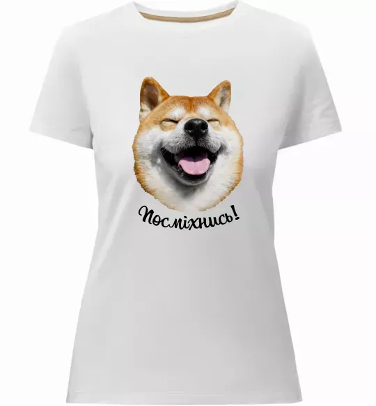 Жіноча преміум футболка Акіта-іну посміхнись Білий фото