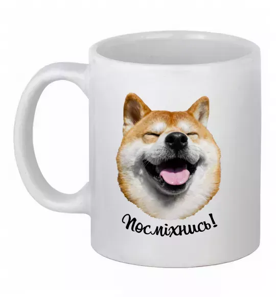 Чашка керамічна Акіта-іну посміхнись Білий фото